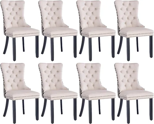 Miniatura 172 de SoarFlash Juego de 2 sillas de comedor de tela de lino, sillas de comedor tapizadas con ribete de cabeza de clavo y patas de madera de color claro