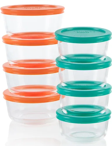 Pyrex Simply Store (Paquete de 8) - Juego de 8 recipientes pequeños de vidrio para almacenamiento de alimentos, (1 y 2 tazas), recipientes para