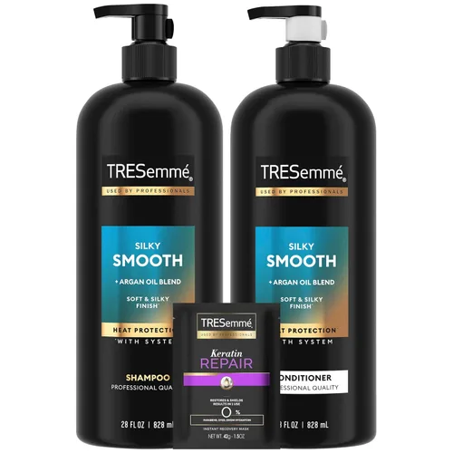 TRESemmé Juego de champú y acondicionador, sedoso y suave + mascarilla reparadora de queratina, productos para el cabello antiencrespamiento con