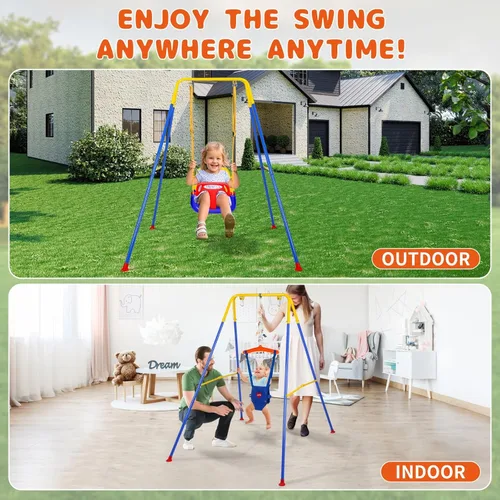 Miniatura 6 de Toddler Swing Set and Baby Jumper, Foldable Baby Swing Set with Metal Stand for Indoor & Outdoor Use, Baby Bouncer Jumper Durable Swing Set for Aged
