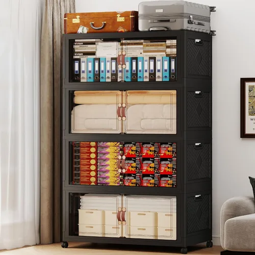 Miniatura 17 de 468QT - Contenedores de almacenamiento apilables extra grandes con tapas, ruedas y puerta, organizadores plegables de armario de 117 galones