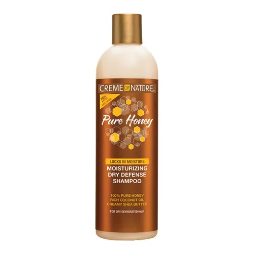 Creme of Nature Champú hidratante Pure Honey Dry Defense, limpia y restaura suavemente la humedad, con aceite de coco y manteca de karité, para