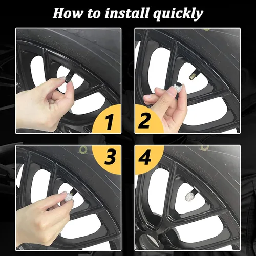 Miniatura 5 de Kewucn Bling - Tapones para válvulas de neumáticos de automóvil, paquete de 4 cubiertas hechas a mano con diamantes de imitación de cristal Blanco