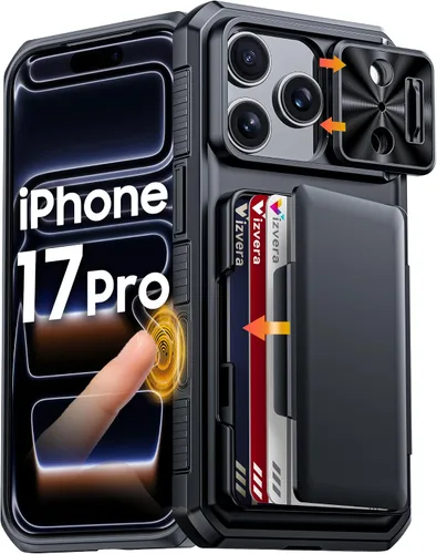 Miniatura 20 de Vizvera para iPhone 16 Pro Max Funda tipo cartera RFID [Soporte para tarjetas][Control de cámara][Cubierta de cámara] Funda protectora de silicona