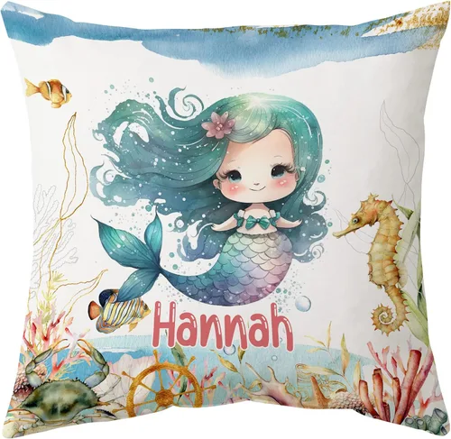 Hyturtle Bonita almohada de sirena personalizada (inserto incluido) – Regalos para niñas, mujeres, niños – Regalos de cumpleaños para amantes de la
