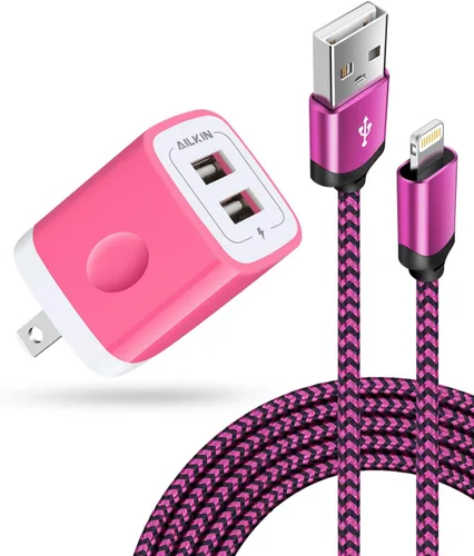 Miniatura 8 de AILKIN Cargadores de iPhone, [certificado Apple MFI] Cable Lightning trenzado de 6 pies de largo + cargador de pared USB, cable de alimentación
