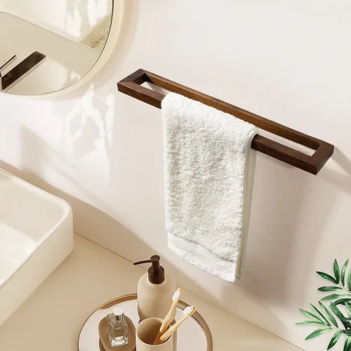 Miniatura 3 de Toallero montado en la pared, soporte para toallas de mano, toallero de 18 pulgadas para baño, toallero rústico de madera (madera de nogal negro)