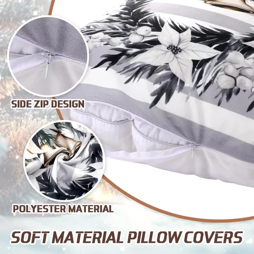 Miniatura 3 de Peryiter 9 fundas de almohada de invierno de 18 x 18 pulgadas, con árboles de Navidad, camión, corona, color blanco, fundas de almohada de Navidad