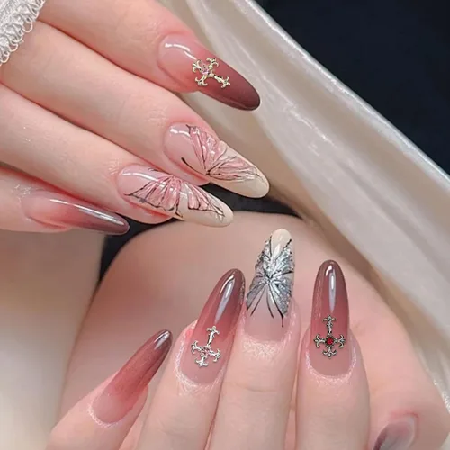 Miniatura 6 de Dijes de cruz 3D, 60 piezas de decoración de uñas de cruz de cristal dorado y plateado para arte de uñas, dijes de cruz de diamantes de imitación