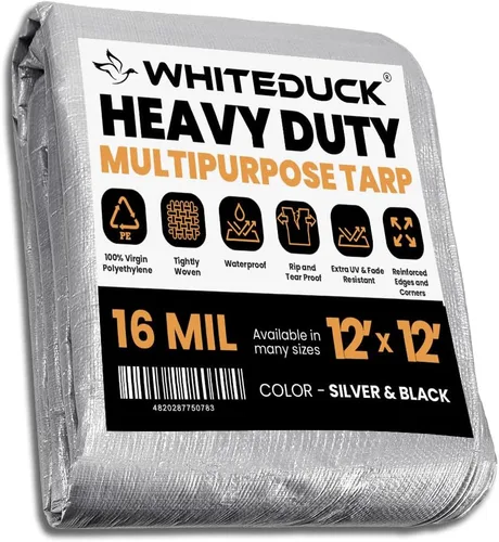 Miniatura 12 de WHITEDUCK Lona de polietileno súper resistente de 16 mil de grosor, 12 x 16 pies, impermeable, 100% resistente a los rayos UV, a prueba de Azul- 16