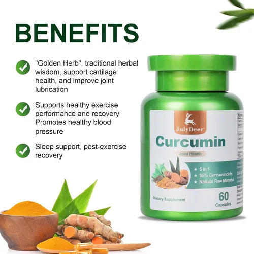 Miniatura 4 de JulyDeer Complejo de cúrcuma de curcumina, 2 botellas con semillas de apio, cereza agria, extracto de incienso, glucosamina, 95% curcuminoides