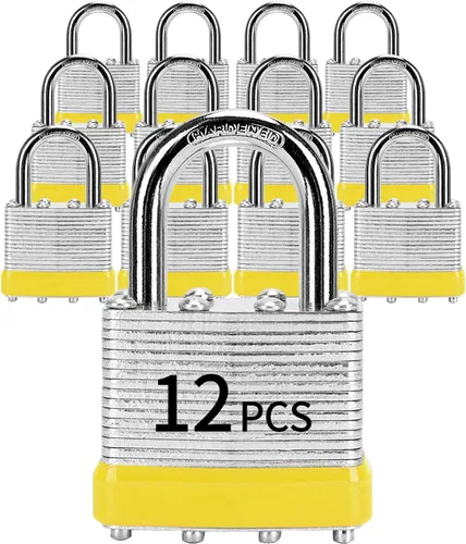 Miniatura 10 de Candados con la misma llave, LQYN 6 piezas de candado laminado con llave (1-9/16", 40mm), candados con llave iguales, grillete normal, para taquilla