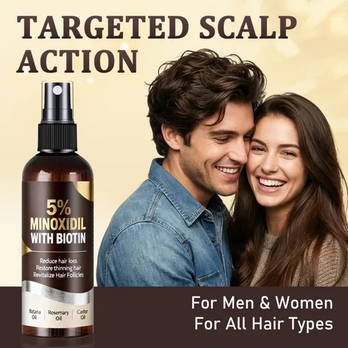 Miniatura 7 de Spray de minoxidil al 5% para hombres y mujeres, suero de biotina para el crecimiento del cabello con extractos de romero y batana, tratamiento