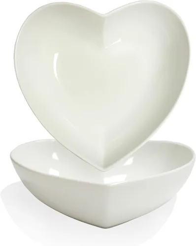 Miniatura 8 de Juego de 2 platos de ensalada profundos en forma de corazón de porcelana, cuencos de corazón de 7 pulgadas para servir postre/aperitivo/fruta, 19