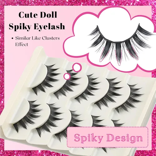 Miniatura 4 de 5 pares de pestañas de manga para cosplay, pestañas 3D Little Devil Spiky Lash Cute Doll Anime pestañas estilo japonés pestañas de maquillaje