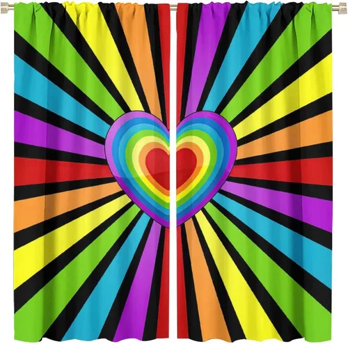 Miniatura 74 de Cortinas opacas abstractas de arco iris, pintura de color arcoíris con gotas, diseño gráfico creativo con bolsillo para barra, para sala de estar