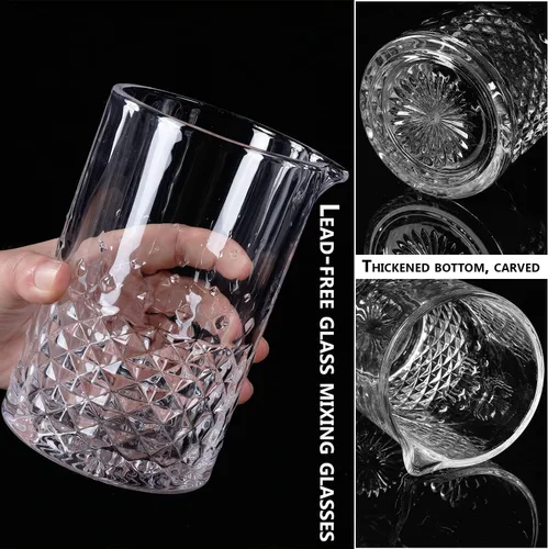 Miniatura 3 de 2 vasos de cóctel grabados con cristal de cristal, agitación de bebidas de 24 onzas, parte inferior gruesa y pesada, vasos mezcladores profesionales