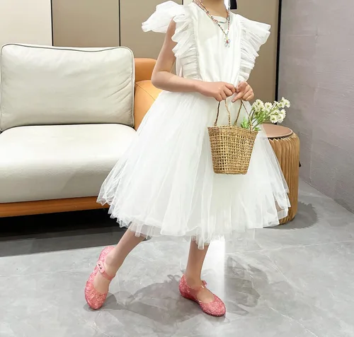 Miniatura 6 de Zapatos de gelatina para niñas, sandalias de cumpleaños de princesa Snow Queen para niñas pequeñas, sandalias azules con purpurina talla 9