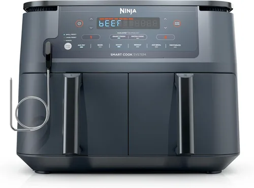 Ninja Freidora de aire Foodi con termómetro Smart Cook | Freír al aire 6 en 1, asar, hornear, deshidratar y más | DualZone™ Match Cook & Smart