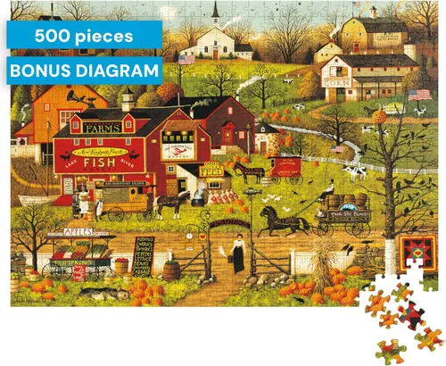 Miniatura 7 de Buffalo Games - Blackbirds Roost at Mill Creek - Charles Wysocki - Rompecabezas de otoño de 500 piezas para adultos - Escena americana de cosecha