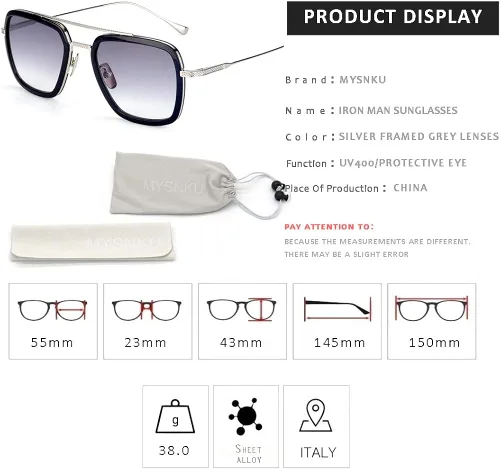 Miniatura 3 de Spider Man - Gafas de sol vintage con marco de metal cuadrado para hombres y mujeres diseño clásico de Downey Iron Man Tony Stark Shades