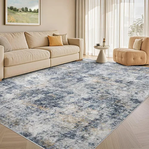 Miniatura 32 de Tortania Alfombra redonda lavable de 5 pies para sala de estar: Alfombra moderna abstracta neutra grande suave y delgada – Alfombra antideslizante