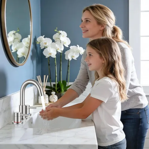 Miniatura 7 de FGKQ Grifo de Baño de Níquel Cepillado 3 Agujeros, Grifo de Baño de 8 Pulgadas Generalizado para Lavabo 3 Agujeros de Níquel Cepillado con Líneas