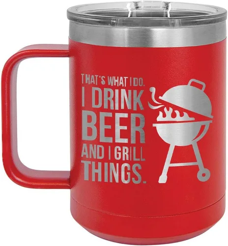 Miniatura 13 de Drink Beer Grill Things BLUE 15 oz Coffee Cup w/Slide Top Lid Insulated Travel Coffee Mug BBQ & Grilling Gift Idea For Men Who Have Everything