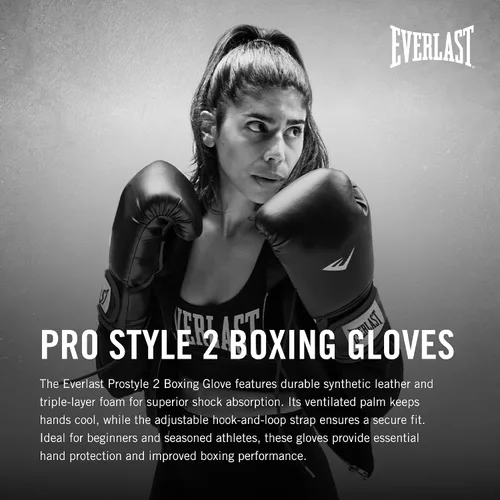 Miniatura 2 de Everlast Prostyle 2 Youth Boxing Gloves, Entry Level Training Gloves for Men and Women, Secure Fit Hook and Loop Closure & Ventilation, Heavy Bag &