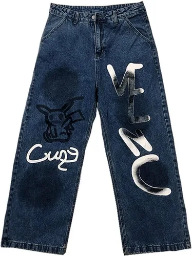 Miniatura 5 de Y2K Jeans - Pantalones de mezclilla para hombre, estilo hip hop, vintage, grafiti, dibujos animados, anime, pantalones de mezclilla góticos, rectos