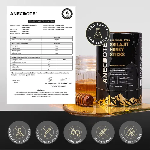Miniatura 9 de ANECDOTE Palillos de Miel de Shilajit del Himalaya con Miel Orgánica y Azafrán Aumenta la Estamina Apoya la Inmunidad 75% Ácido Fúlvico, 85+