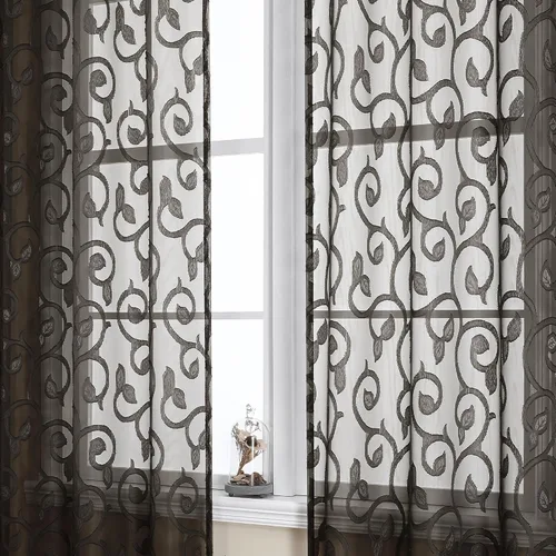 Miniatura 71 de OWENIE Furman - Juego de 2 paneles de cortinas traslúcidas negras de 24 pulgadas de largo, cortinas semitransparentes de jacquard ligeras y aireadas