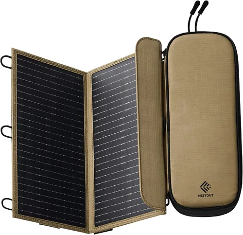 NESTOUT Panel solar portátil, puertos USB-C y USB-A, cargador solar de 14 W para campamento, nailon Ripstop repelente al agua, diseño compacto