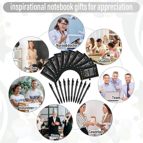 Miniatura 6 de Jetec 20 piezas/10 juegos de regalo para profesores, cuaderno motivacional en espiral con notas adhesivas, bolígrafo a granel, diarios inspiradores