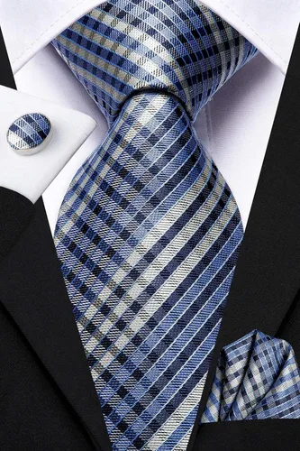 Miniatura 3 de Hi-Tie Conjunto de gemelos clásicos con corbatín a cuadros para hombre