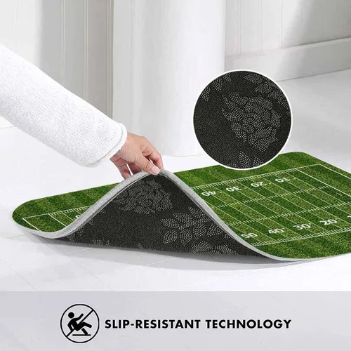 Miniatura 5 de Tapete de baño de campo de fútbol americano para baño, césped verde, tapete deportivo popular, tapete de baño antideslizante con parte trasera