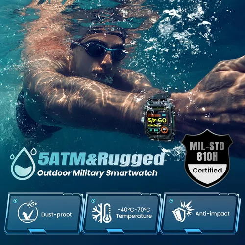 Miniatura 3 de Rogbid Relojes inteligentes militares para hombres, 2.06 pulgadas AMOLED IP68 impermeable Smartwatch para Android iOS, contestar/hacer llamadas