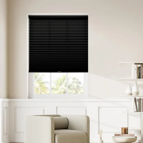 Miniatura 4 de DEZ FURNISHINGS Persiana plisada sin cables de 1" para filtrar la luz, tela, 20" de ancho x 48" de alto, negro