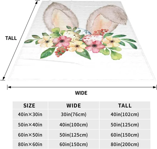 Miniatura 3 de Manta de franela con orejas de conejo de Pascua en acuarela, cálida, acogedora, suave, ligera, para dormitorio, sofá, habitación, hogar, manta Manta