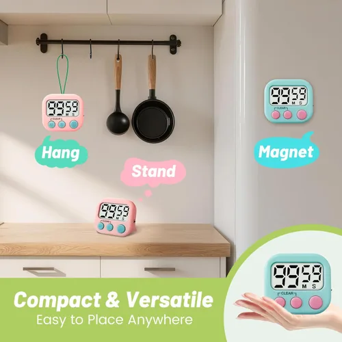 Miniatura 4 de Temporizador digital de 2 piezas para niños, temporizador de cocina magnético de cuenta regresiva, temporizadores de alarma fuertes mejorados