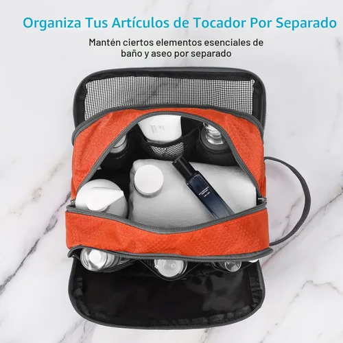 Miniatura 4 de Gonex Neceser de viaje de nailon, bolsa de afeitado, organizador de artículos de tocador, Naranja