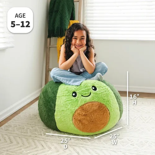 Miniatura 3 de Big Joe Avocado PlushiPals - Puf súper suave para niños, mezcla de poliéster de felpa ultrasuave, 2.5 pies recargable