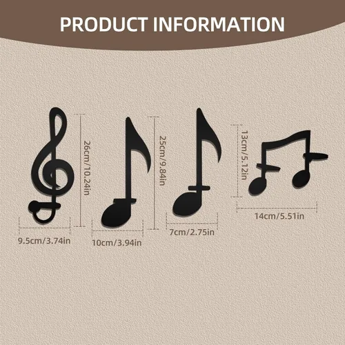 Miniatura 7 de Juego de candelabros de notas musicales 4P negros montados en la pared con bandejas plegables para velas de té, arte decorativo de pared para sala