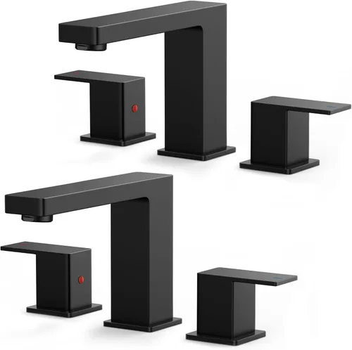 Miniatura 22 de FORIOUS Grifo de baño negro y dorado de 8 pulgadas de extensión amplia cuadrado, 2 manijas, grifos negros mate de 6 pulgadas para lavabo de baño, 3