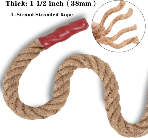 Miniatura 3 de Cuerda Manila de yute natural, 1 1/2 pulgadas x 49 pies, cuerda de cáñamo de fibra trenzada de 4 hebras para deportes, decoración, juguetes