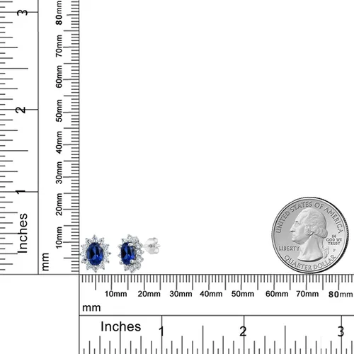 Miniatura 6 de Gem Stone King Aretes ovalados de plata de ley 925 de 0.276 x 0.197 in con piedra natal de la princesa Diana, estilo halo real para mujeres