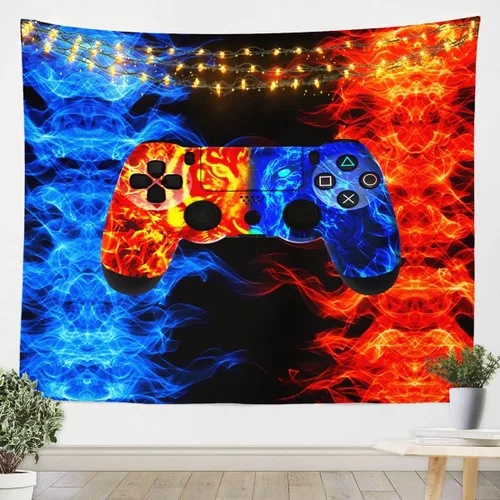 Miniatura 17 de Tapiz de juegos para niños pequeños de 51 x 59 pulgadas, tapices de decoración de sala de juegos para adolescentes, consola de juegos para niños