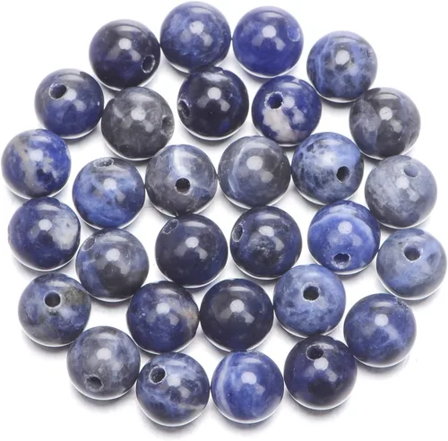 Miniatura 5 de AD Beads Cuentas redondas sueltas de piedras preciosas naturales de 0.394 in, agujero grande, tamaño de 0.079 in, 30 unidades (perla blanca)