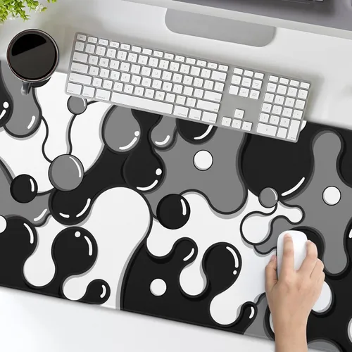 Miniatura 5 de Alfombrilla de ratón XL Negro Blanco Gris Anime Genial Geométrica Japonesa Extendida para Escritorio 80X30cm Base de Goma Antideslizante Borde