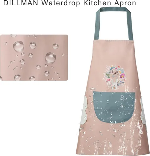 Miniatura 7 de DILLMAN Delantal de cocina para mujer con bolsillos para limpiar las manos, bolsillo grande, limpieza a mano, impermeable para cocinar y hornear Rosa